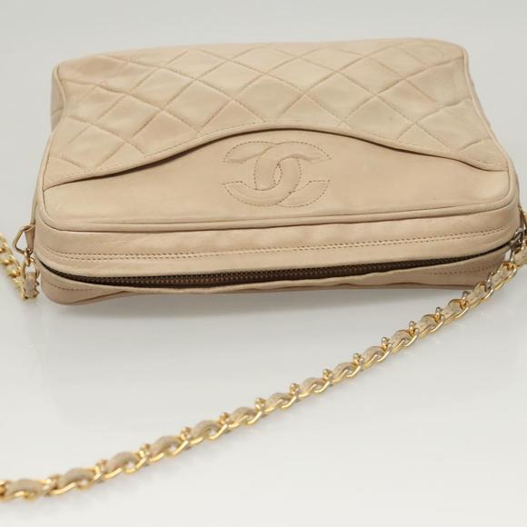 CHANEL Matelasse Chain Shoulder Bag Lamb Skin Beige Gold CC Auth bs26041 - Picture 6 of 16